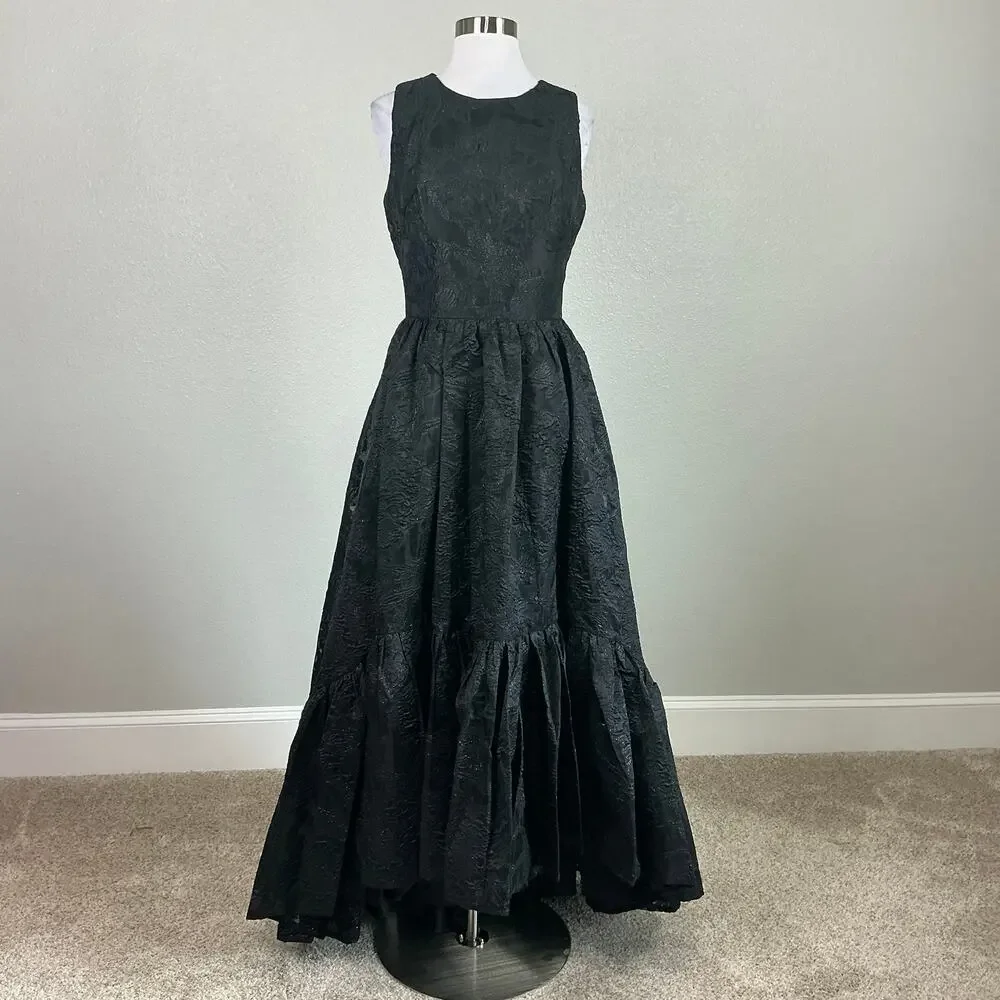 Mac Duggal 20714 High Low A-Line Evening Gown Metallic Black Size 6 Formal Dress - Picture 2 of 12